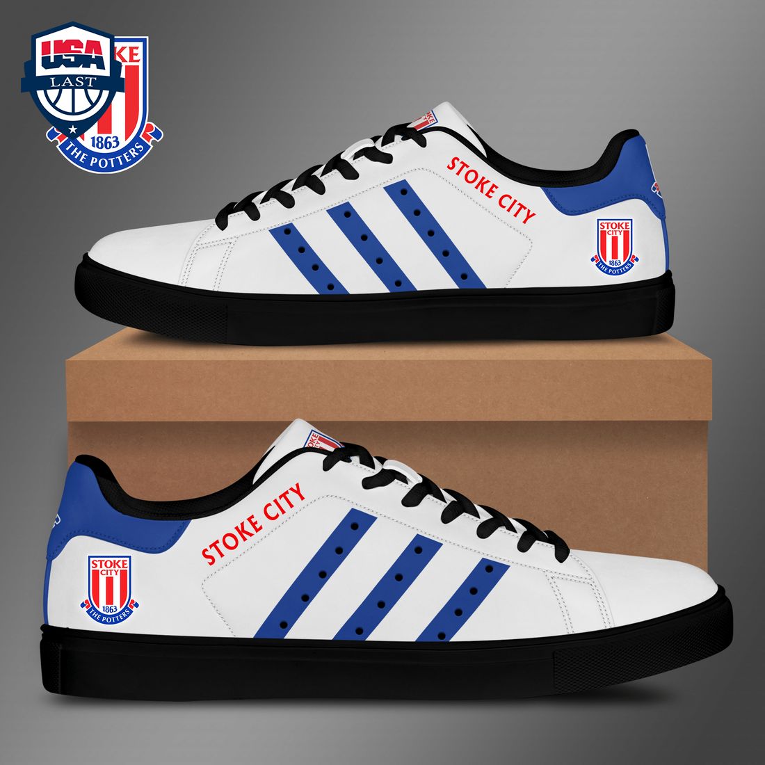 Stoke City FC Blue Stripes Style 1 Stan Smith Low Top Shoes – Saleoff