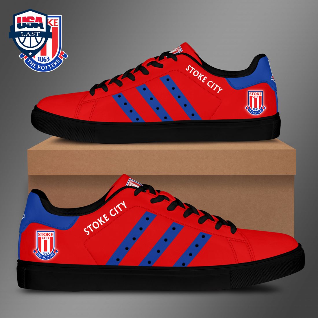 Stoke City FC Blue Stripes Style 2 Stan Smith Low Top Shoes – Saleoff