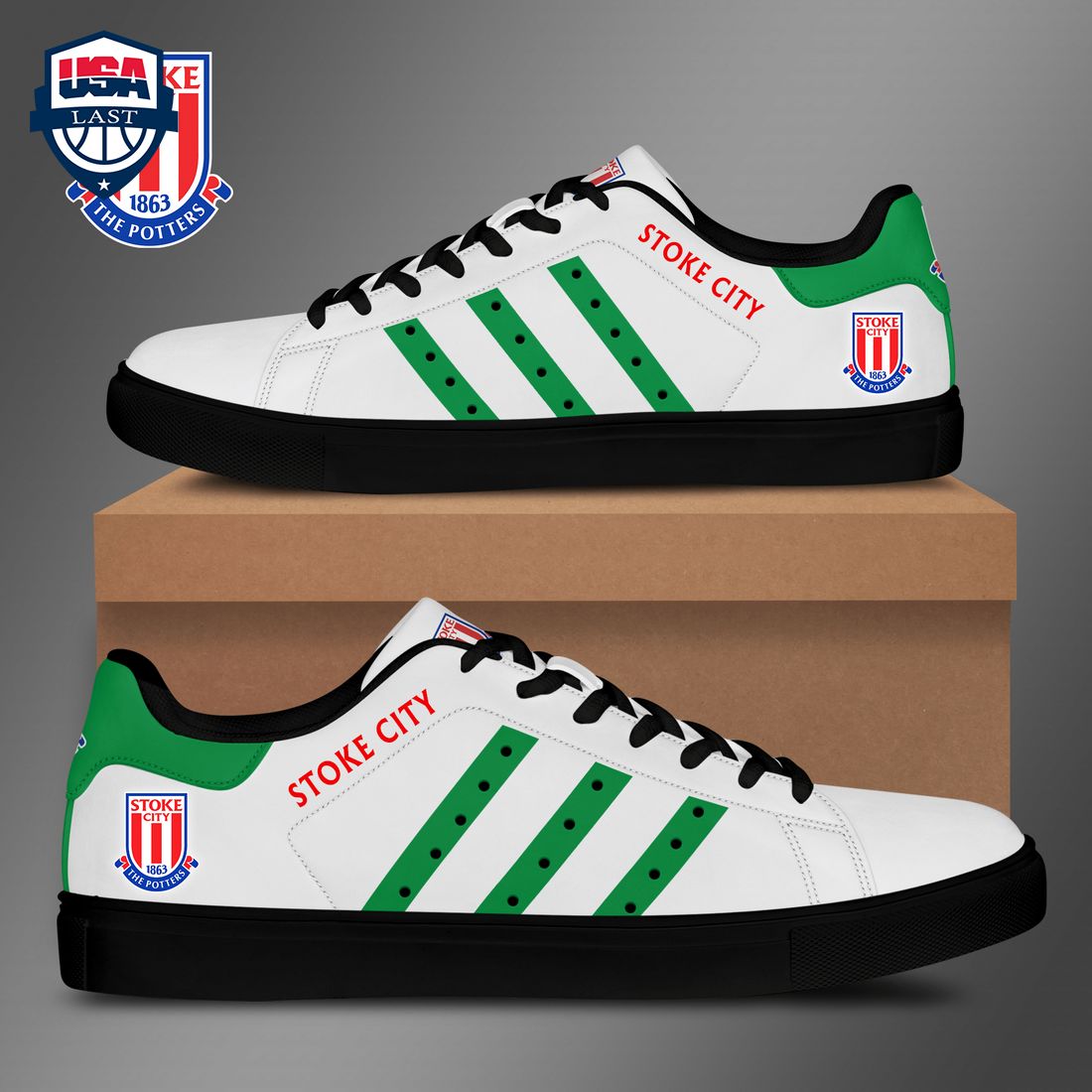 Stoke City FC Green Stripes Style 2 Stan Smith Low Top Shoes – Saleoff