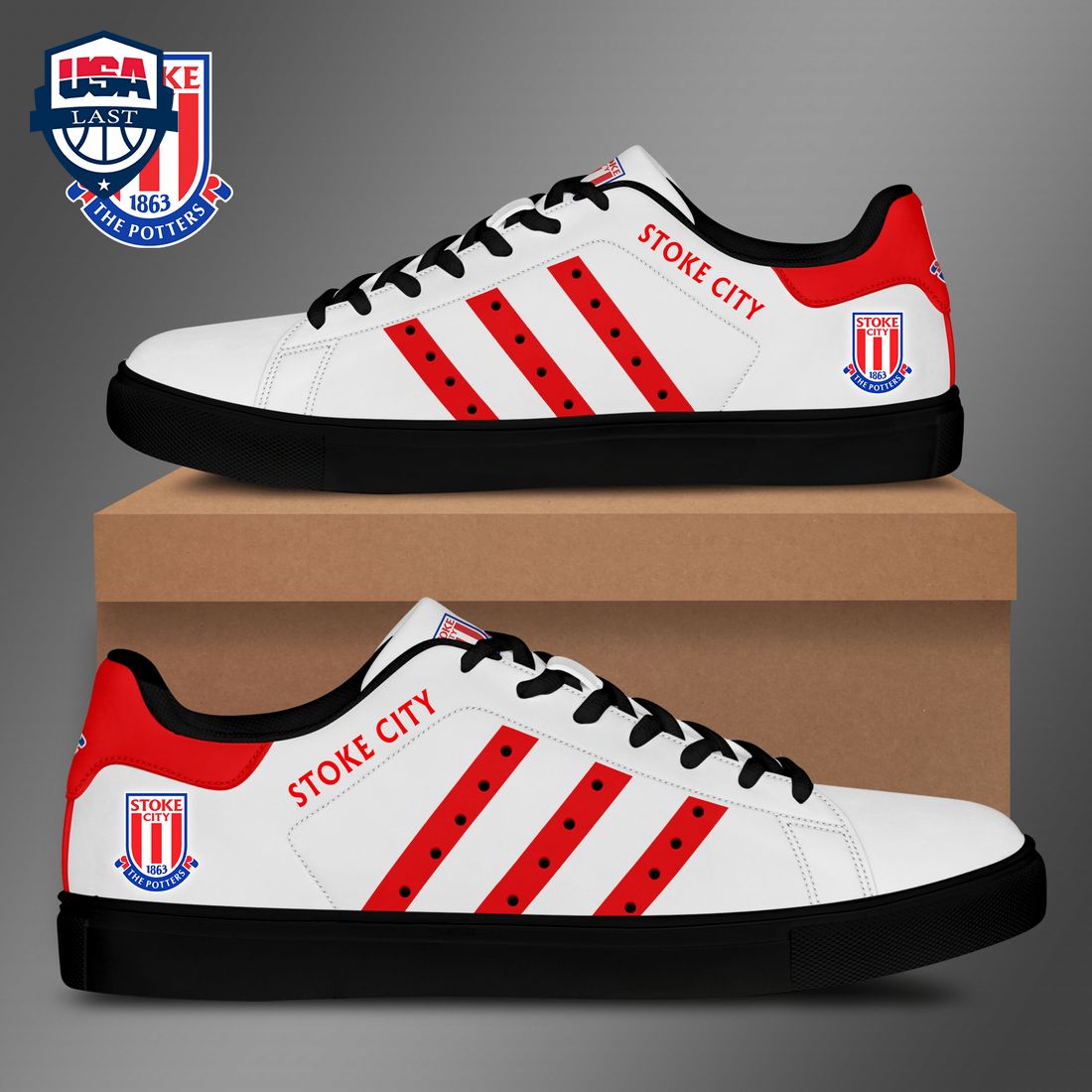 Stoke City FC Red Stripes Stan Smith Low Top Shoes – Saleoff