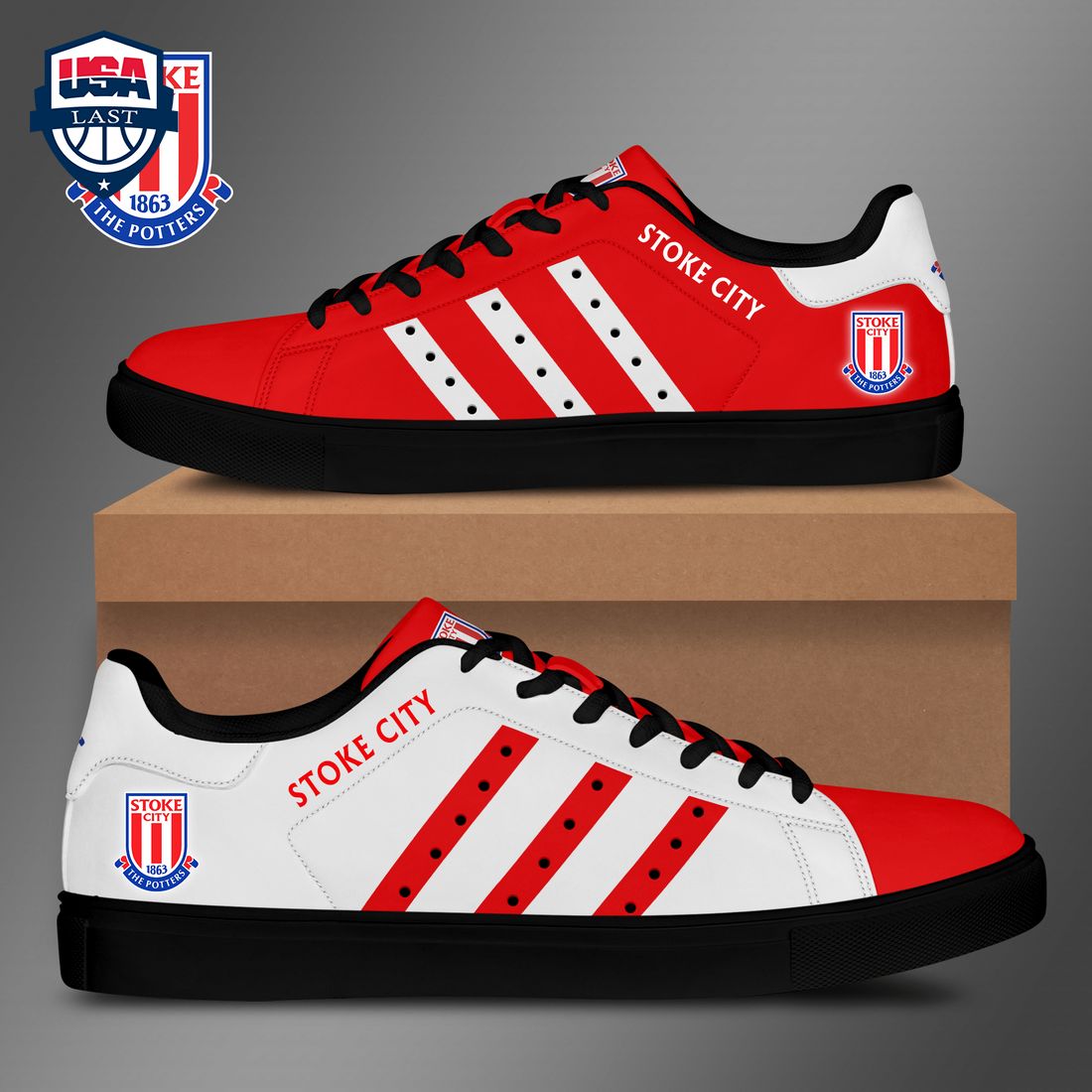 Stoke City FC Red White Stripes Stan Smith Low Top Shoes – Saleoff