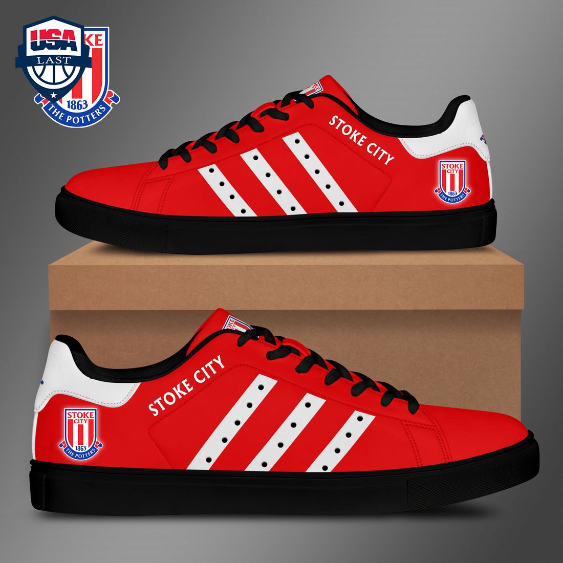 Stoke City FC White Stripes Stan Smith Low Top Shoes – Saleoff