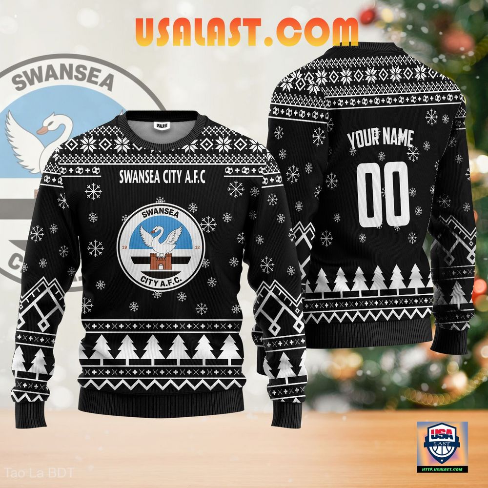 Swansea City A.F.C Personalized Ugly Sweater Black Version – Usalast