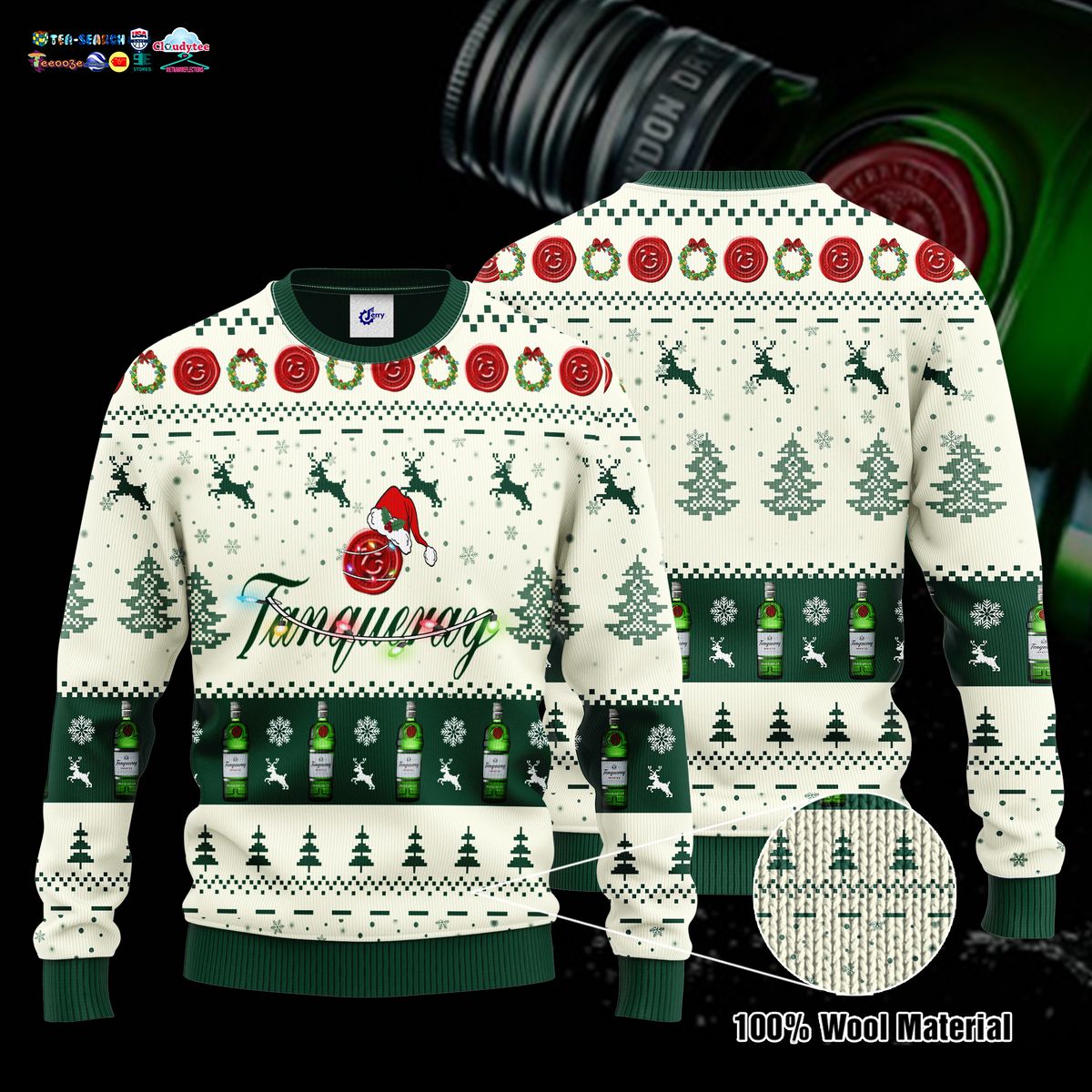 Tanqueray Santa Hat Ugly Christmas Sweater