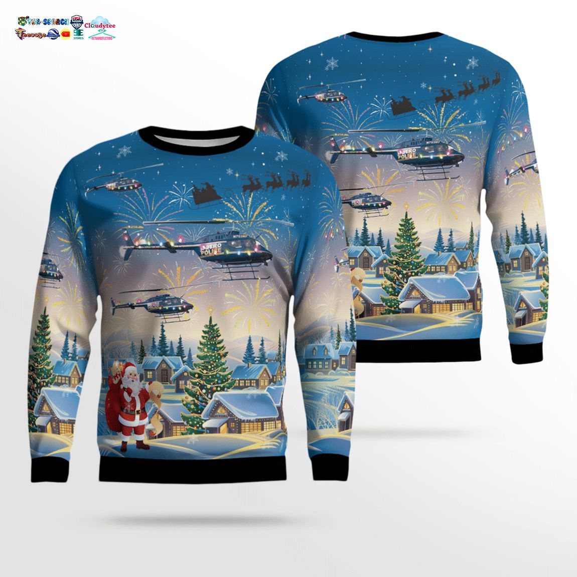 Tennessee Metropolitan Nashville Police Department OH-58 Kiowa Helicopter 3D Christmas Sweater