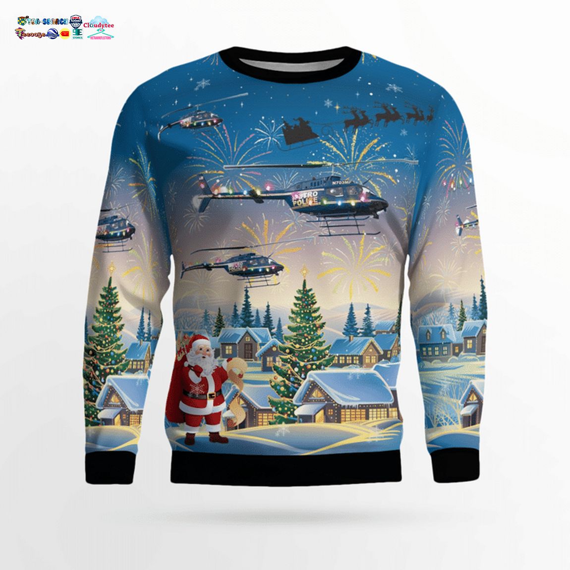 Tennessee Metropolitan Nashville Police Department OH-58 Kiowa Helicopter 3D Christmas Sweater