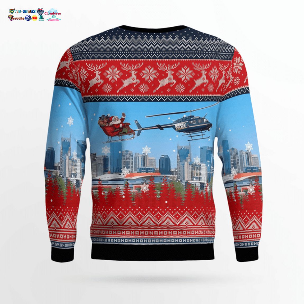 Tennessee Metropolitan Nashville Police Department OH-58 Kiowa Helicopter With Santa 3D Christmas Sweater