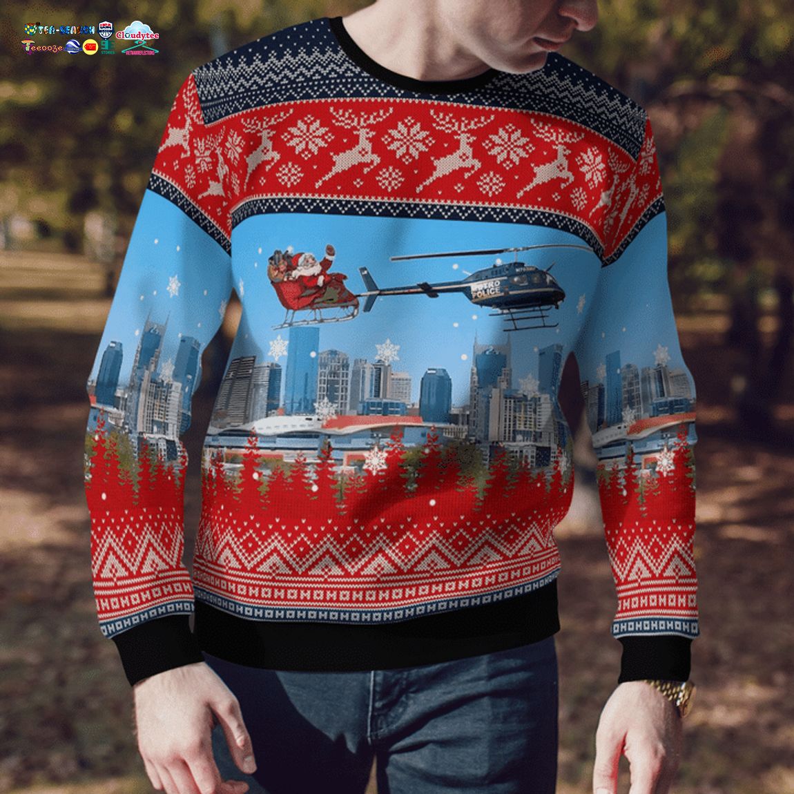 Tennessee Metropolitan Nashville Police Department OH-58 Kiowa Helicopter With Santa 3D Christmas Sweater
