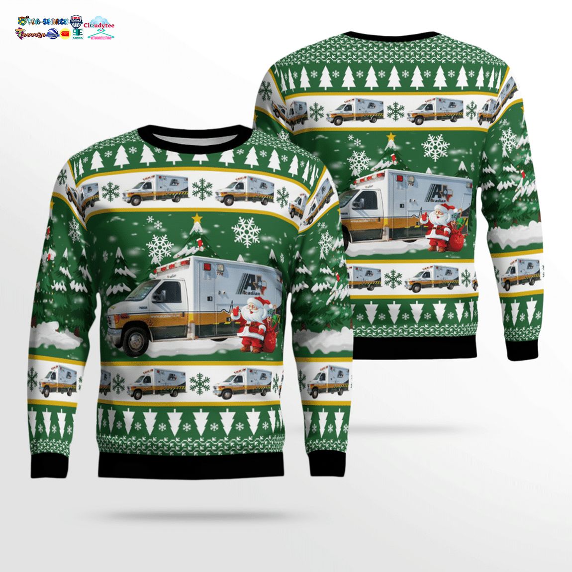 Texas Acadian Ambulance Ford E-450 3D Christmas Sweater