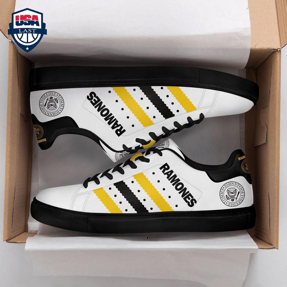 The Ramones Yellow Black Stripes Stan Smith Low Top Shoes – Saleoff
