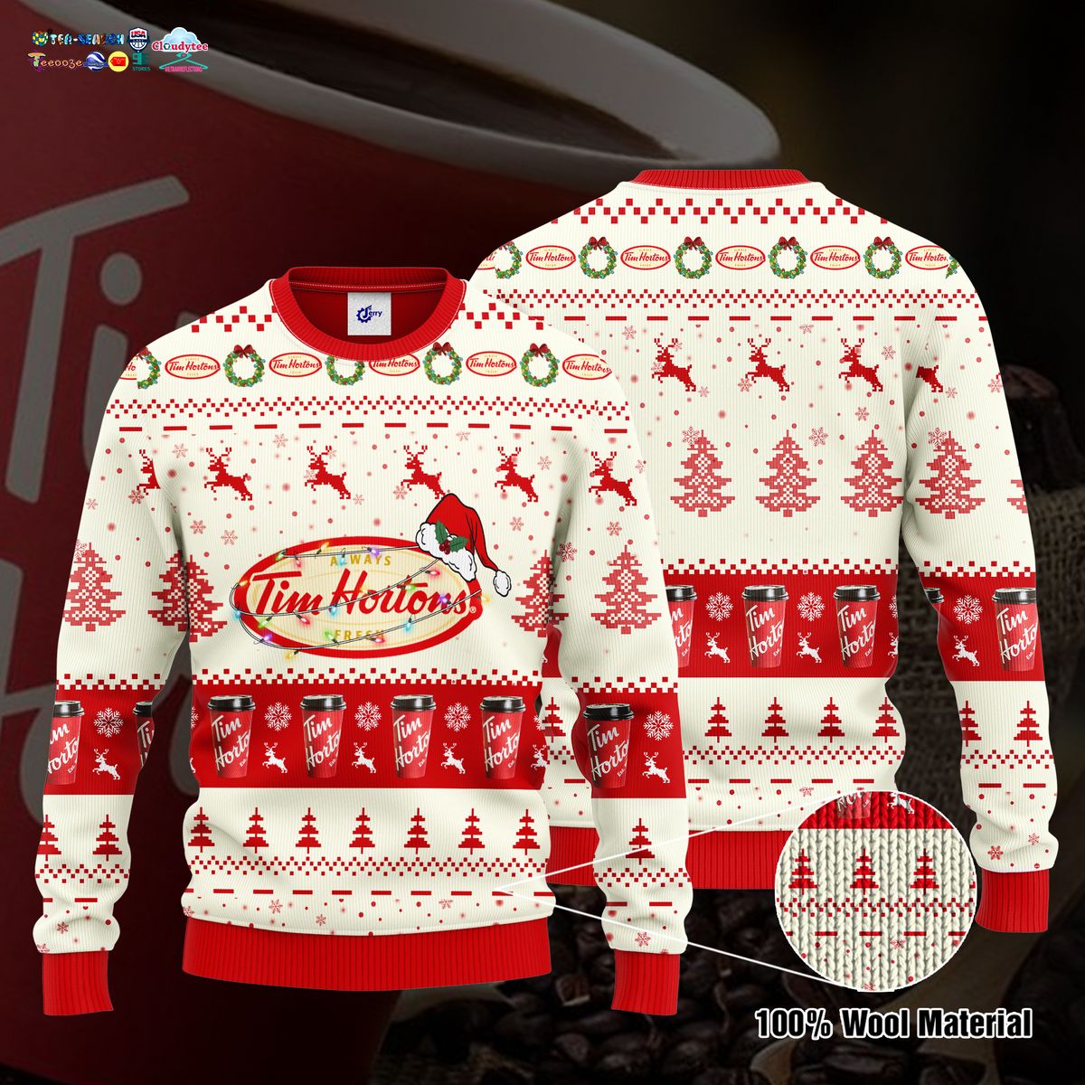 Tim Hortons Santa Hat Ugly Christmas Sweater