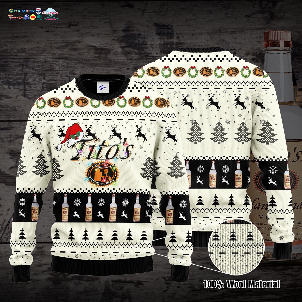 Tito’s Handmade Vodka Santa Hat Ugly Christmas Sweater