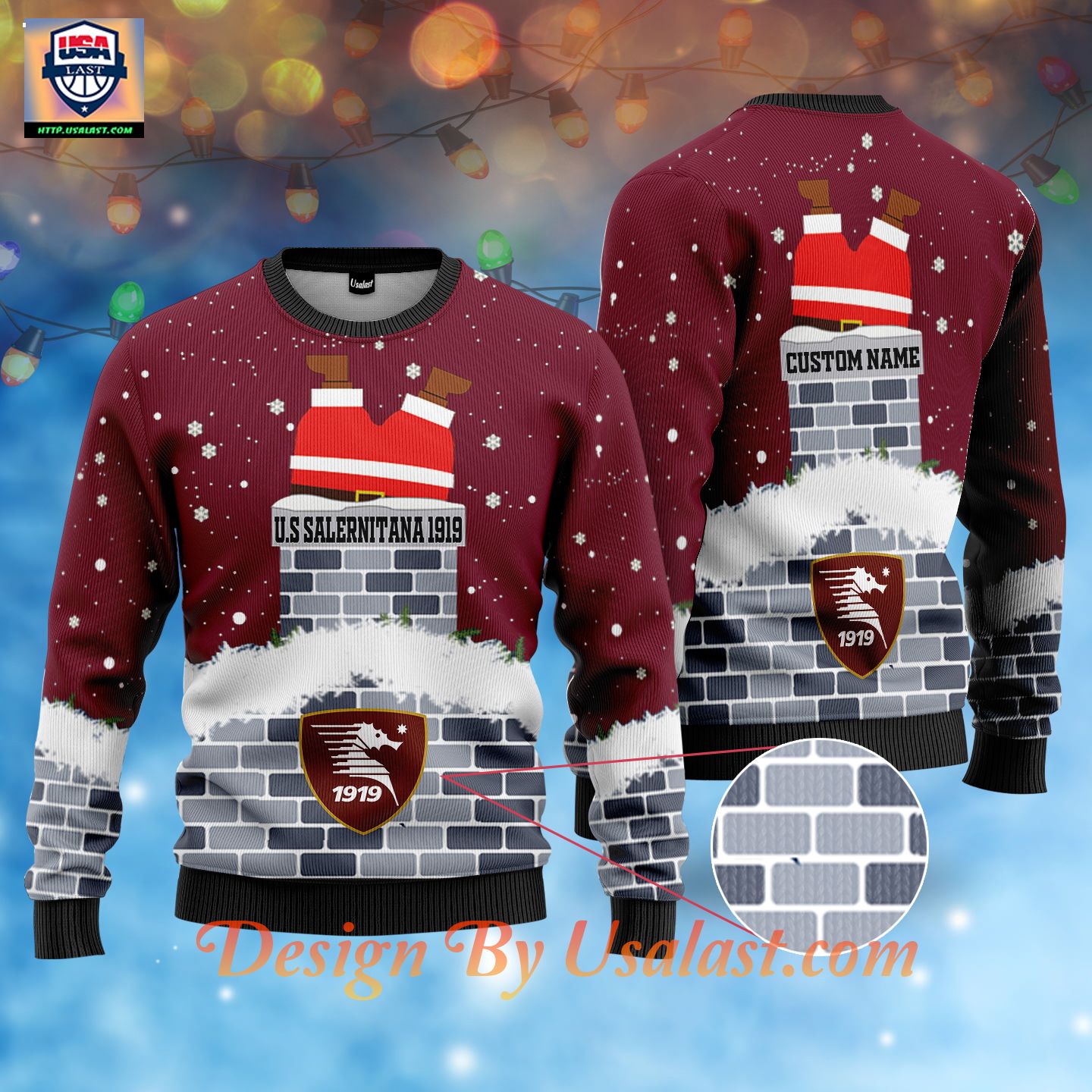 U.S Salernitana 1919 Santa Claus Custom Name Ugly Christmas Sweater – Usalast