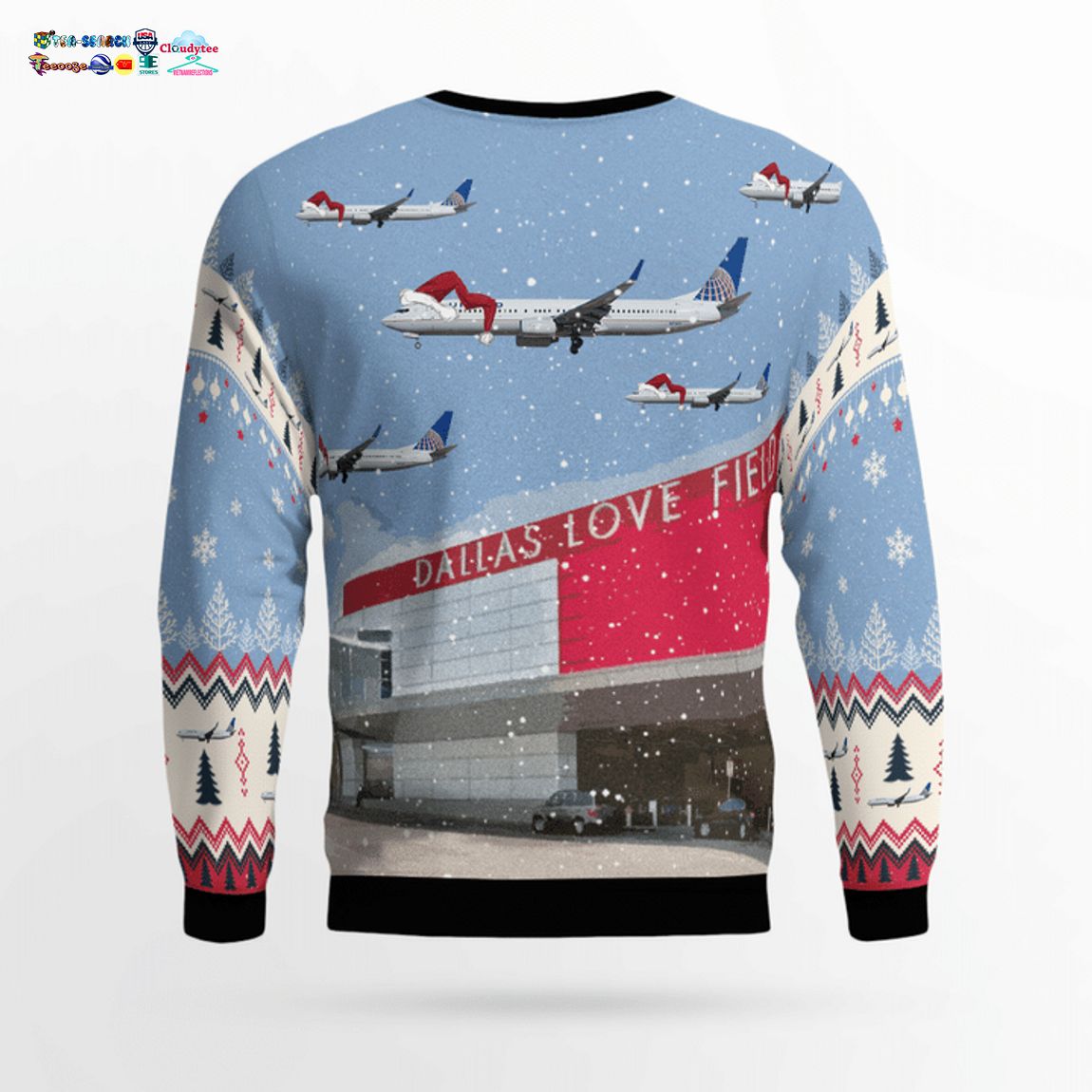 United Airlines Boeing 737-900 Over Dallas Love Field 3D Christmas Sweater