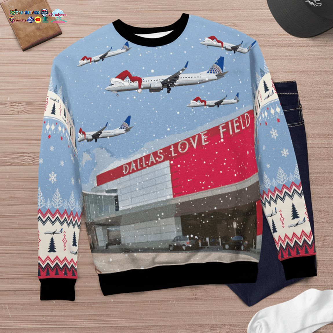 United Airlines Boeing 737-900 Over Dallas Love Field 3D Christmas Sweater
