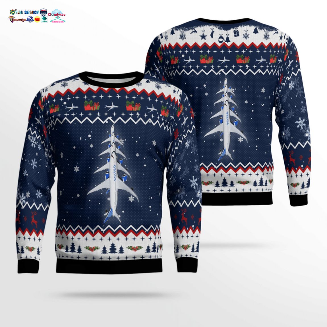 United Airlines Boeing 787-9 Dreamliner Ver 3 3D Christmas Sweater