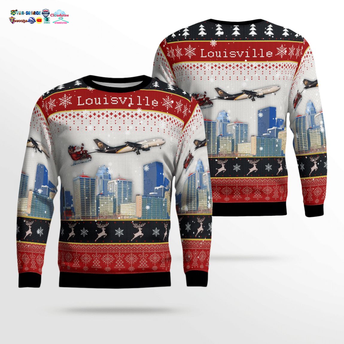 UPS Airlines Airbus A300F4-622R With Santa Over Louisville 3D Christmas Sweater