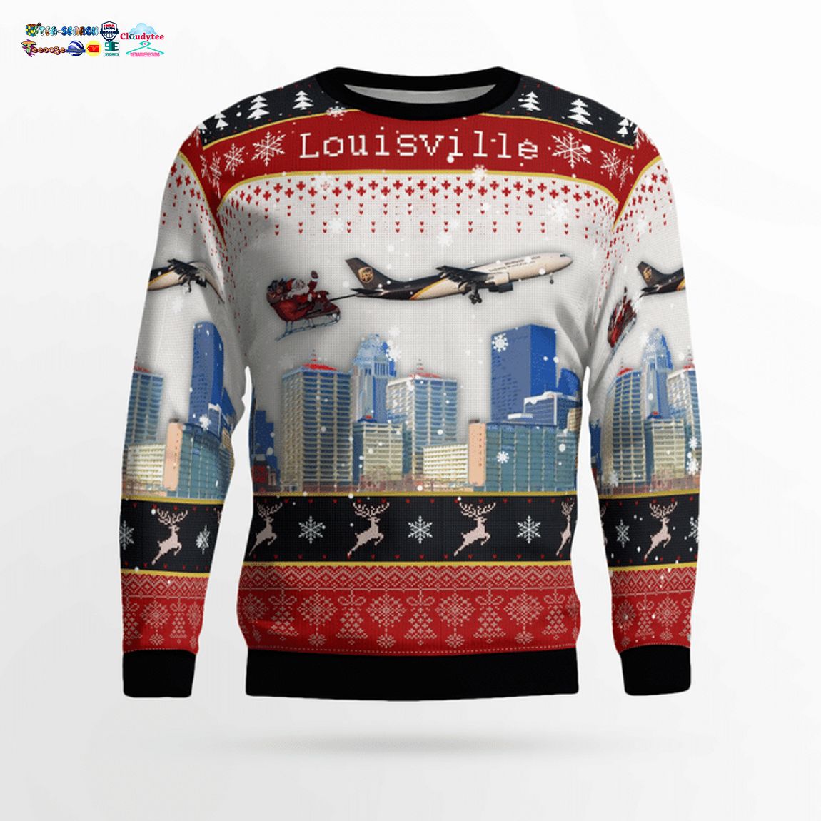 UPS Airlines Airbus A300F4-622R With Santa Over Louisville 3D Christmas Sweater