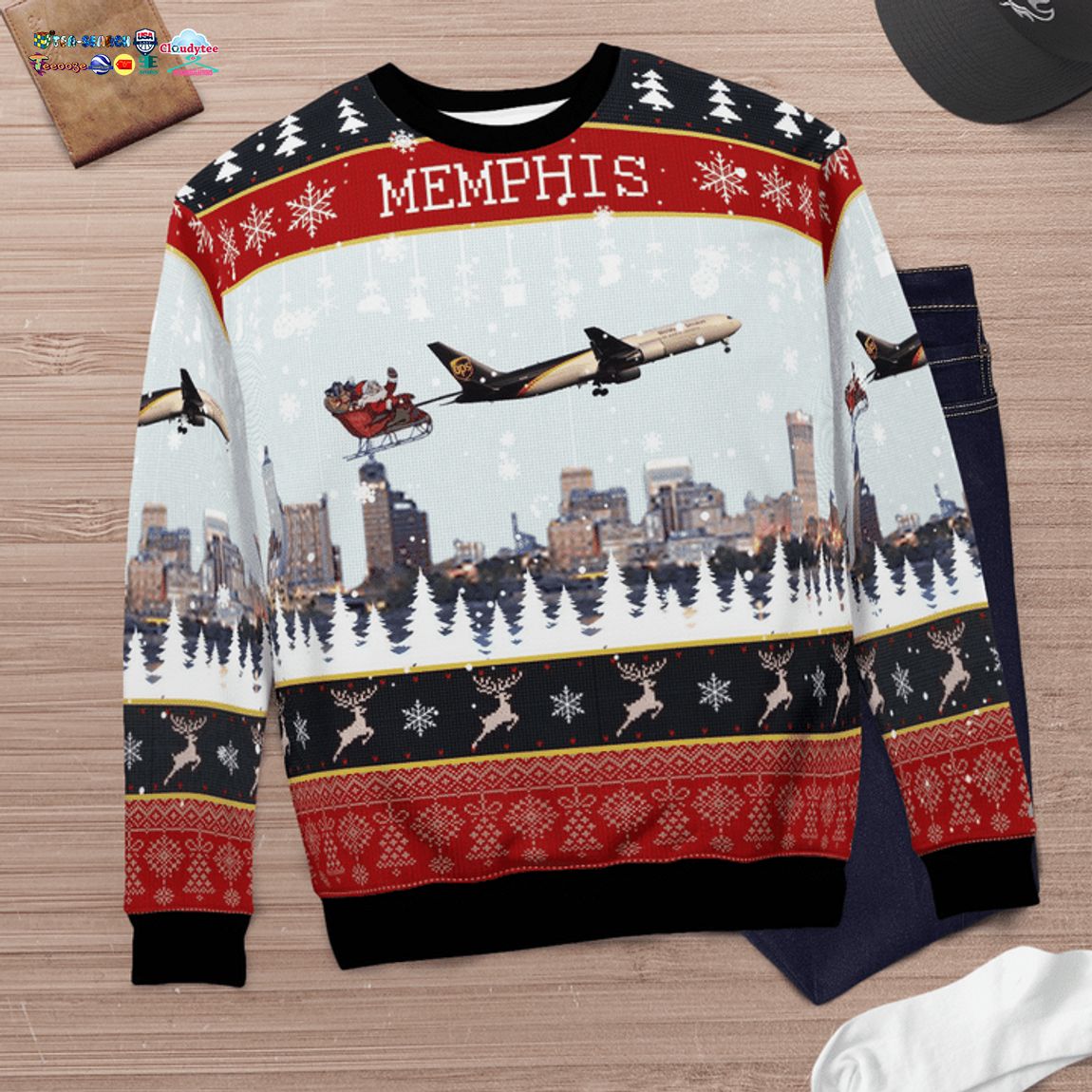 UPS Airlines Boeing 767-300F ER With Santa Over Memphis 3D Christmas Sweater