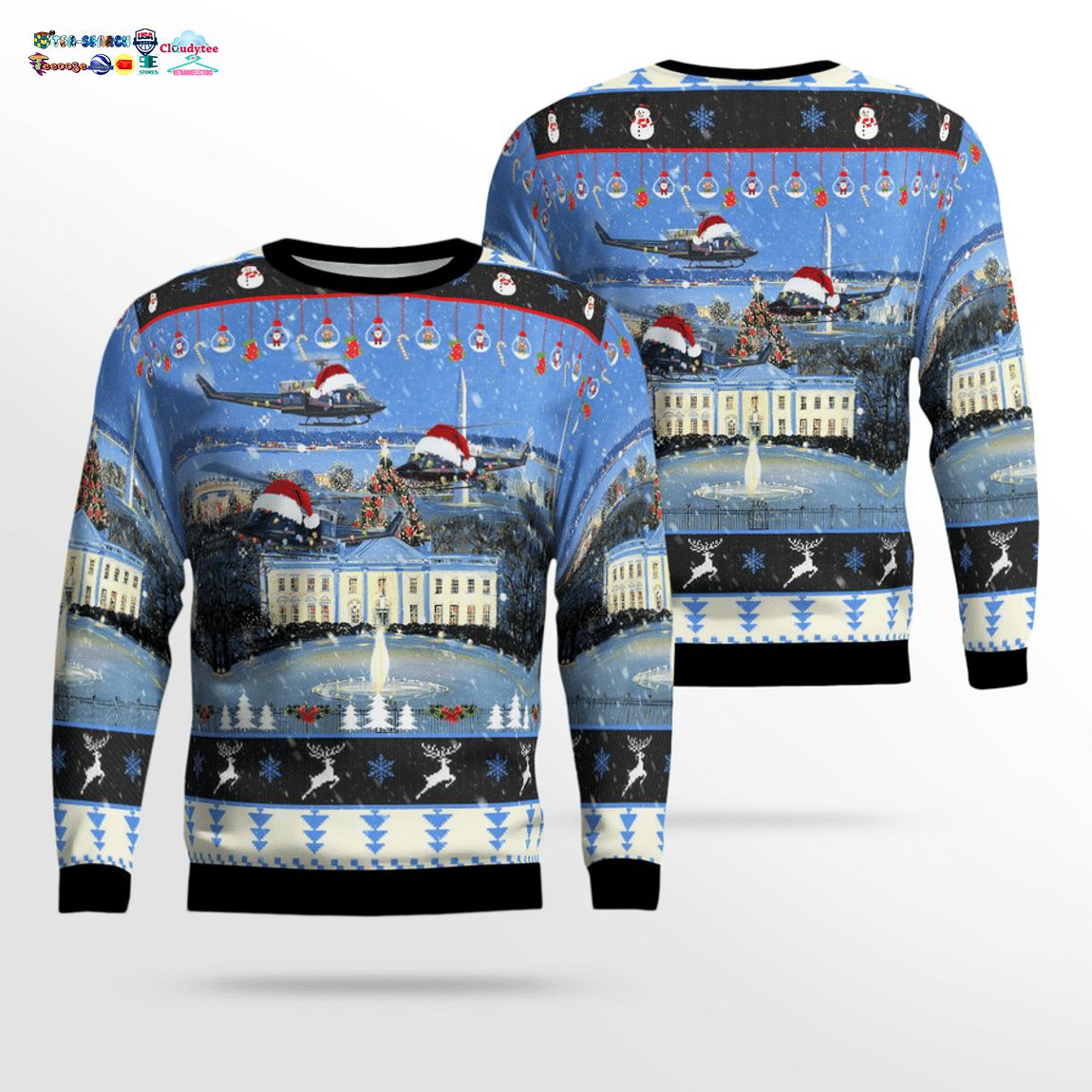 US Air Force Bell UH-1N Twin Huey Of The 1st Helicopter Squadron Flying Over Washington DC 3D Christmas Sweater