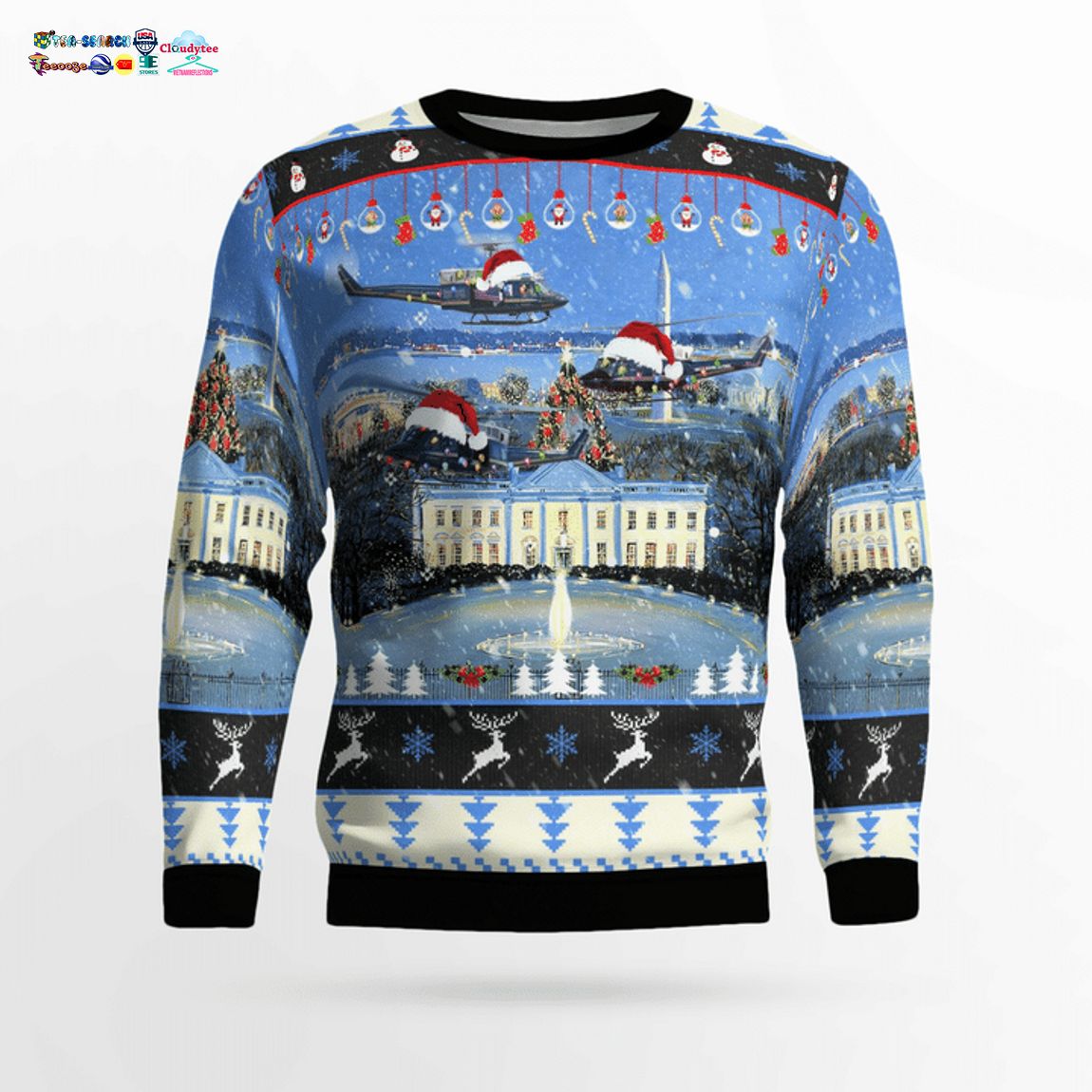 US Air Force Bell UH-1N Twin Huey Of The 1st Helicopter Squadron Flying Over Washington DC 3D Christmas Sweater