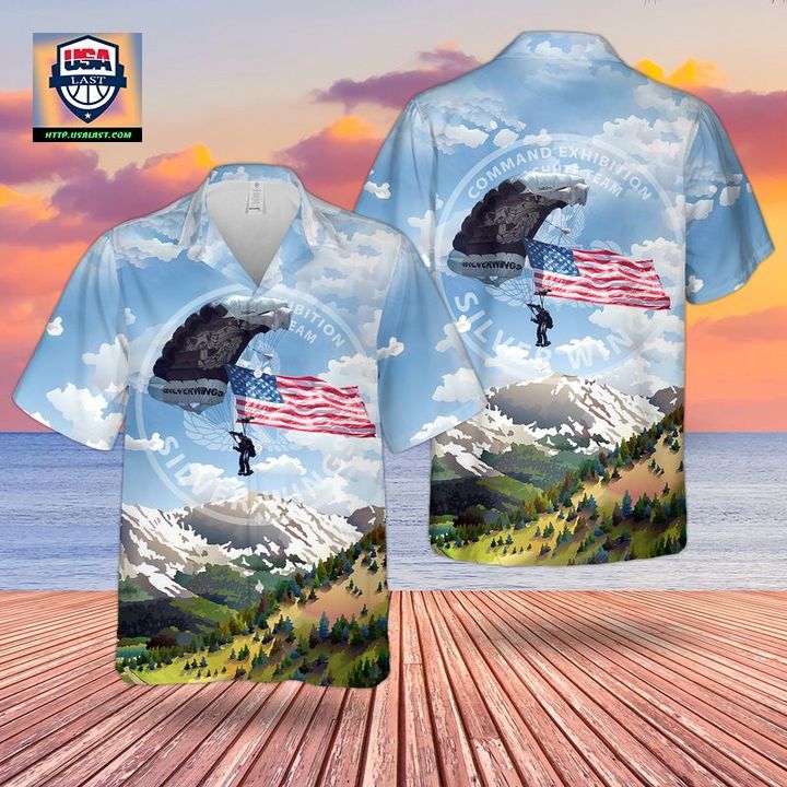 US Army Maneuver Center of Excellence Command Exhibition Parachute Team Silver Wings Hawaiian Shirt – Usalast
