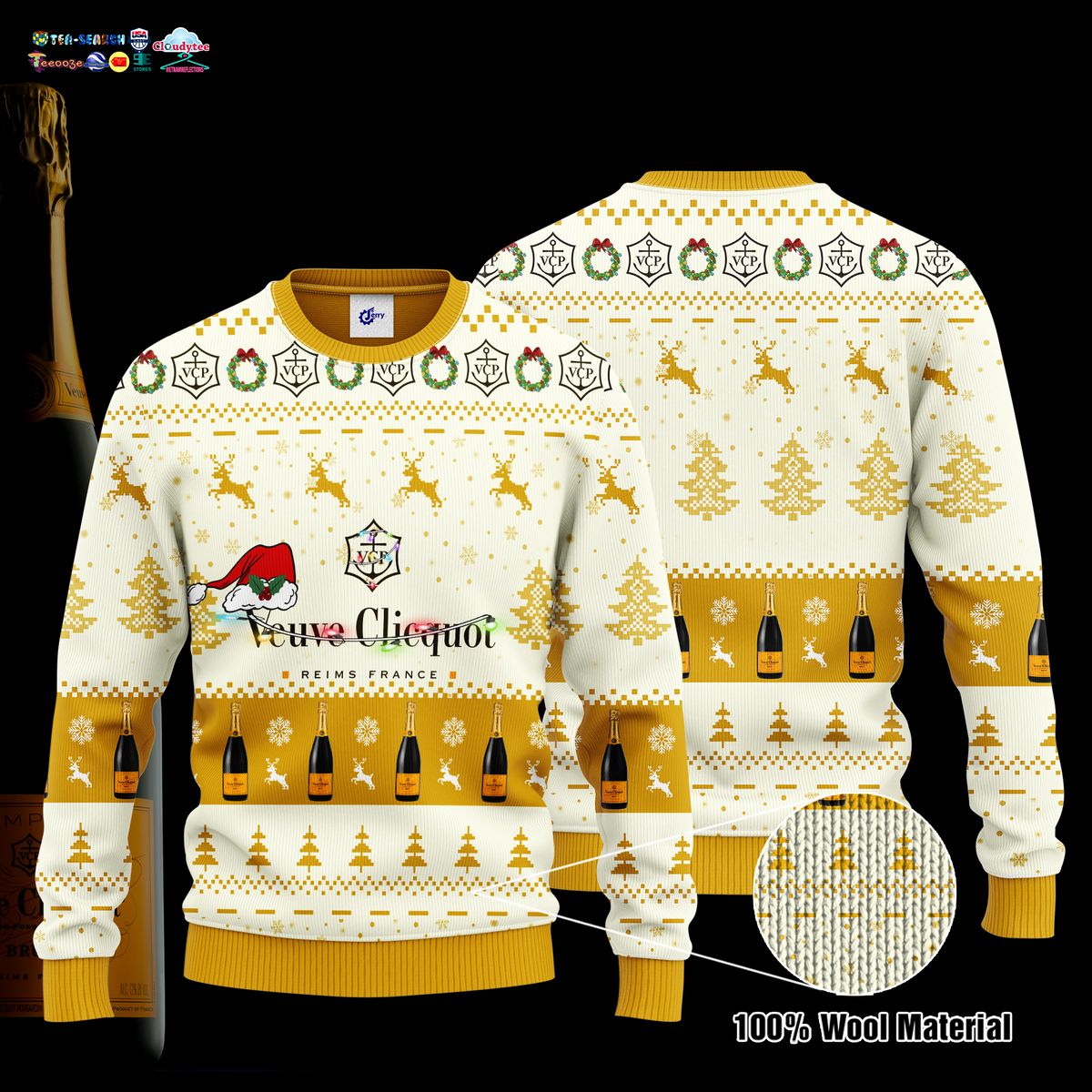 Veuve Clicquot Santa Hat Ugly Christmas Sweater