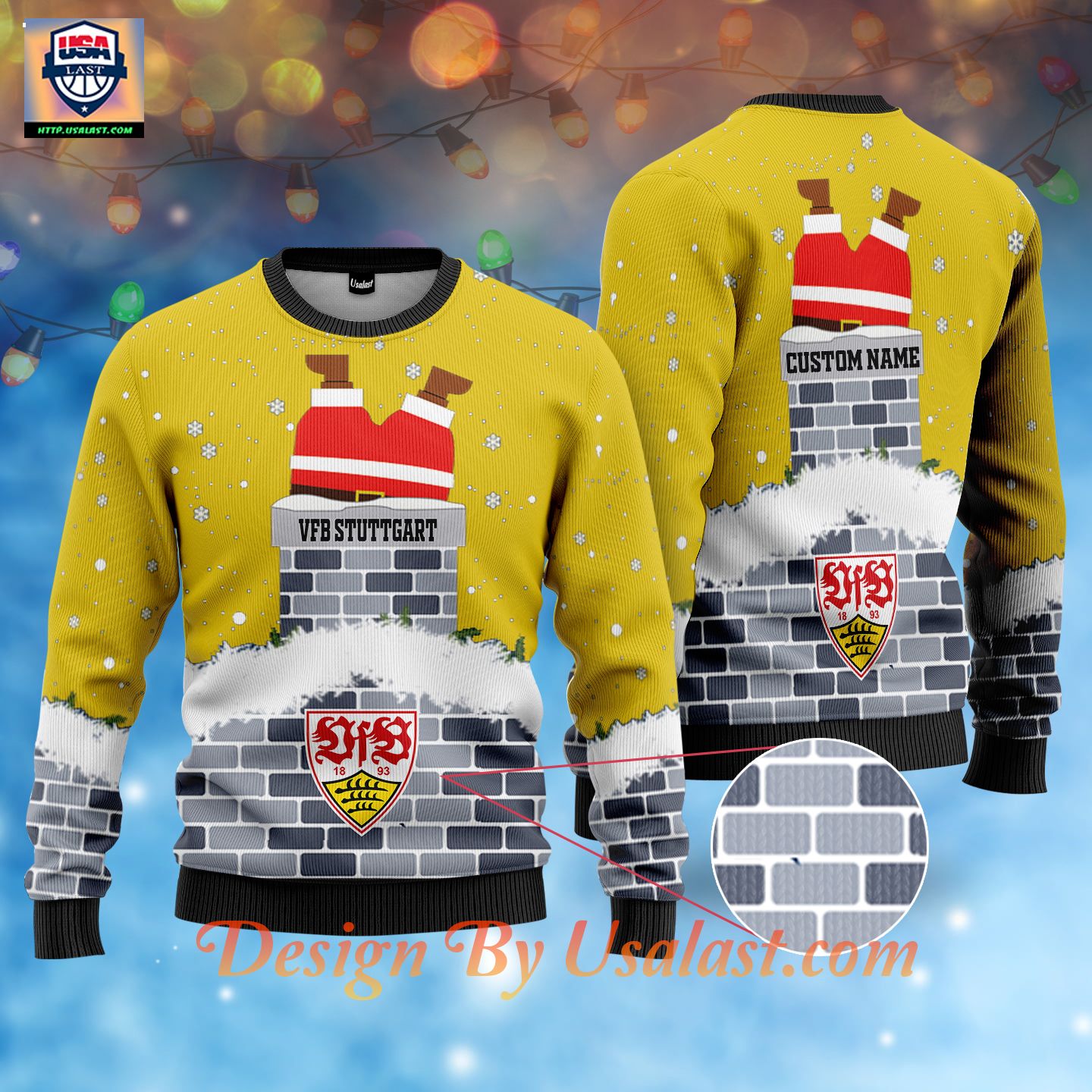 VfB Stuttgart Custom Name Ugly Christmas Sweater – Yellow Version – Usalast