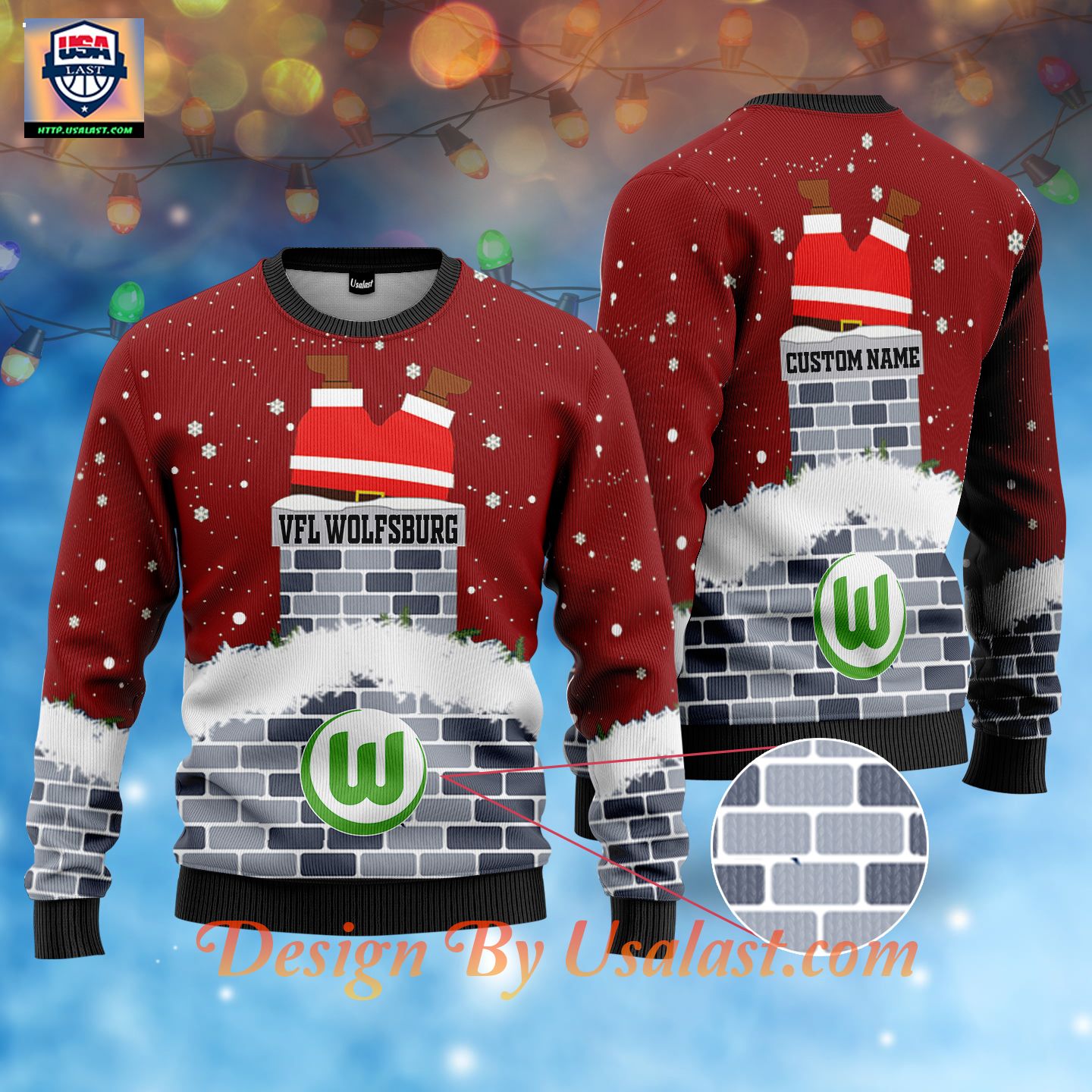VfL Wolfsburg Custom Name Ugly Christmas Sweater – Red Version – Usalast