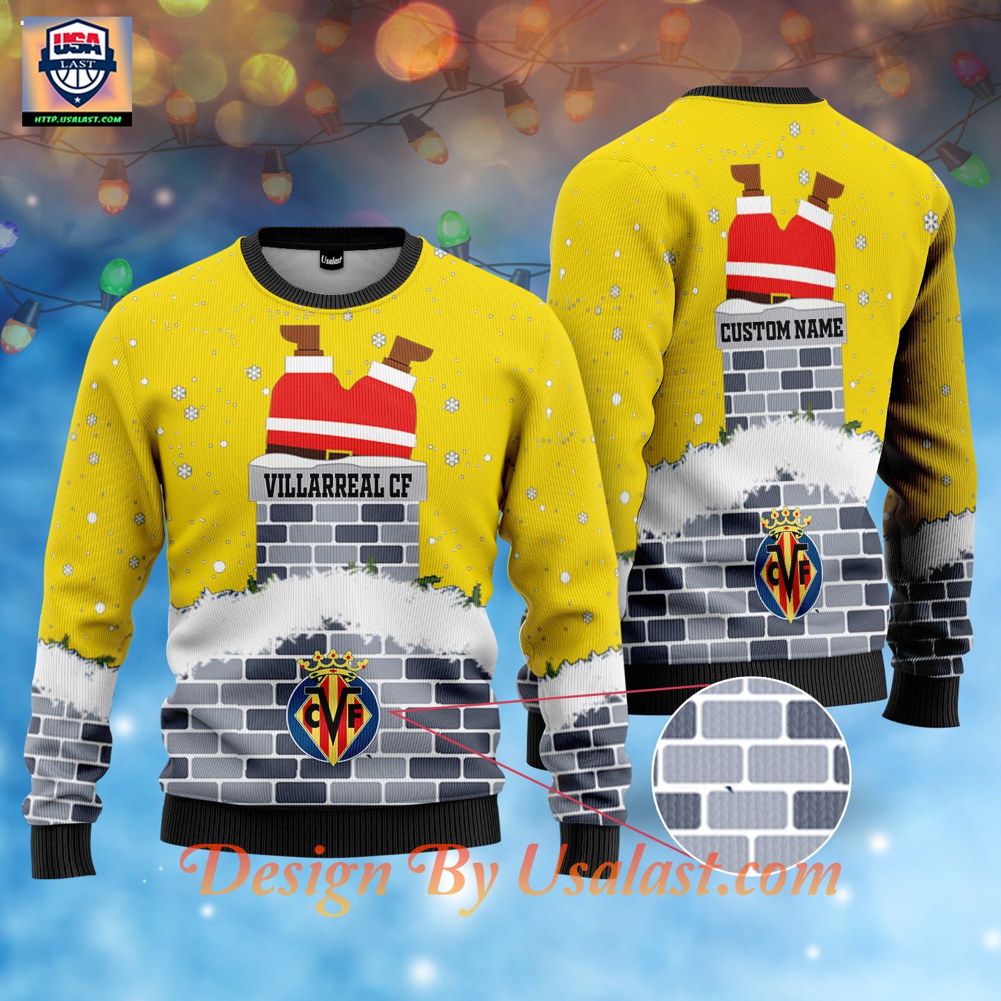 Villarreal CF Santa Claus Custom Name Ugly Christmas Sweater – Usalast