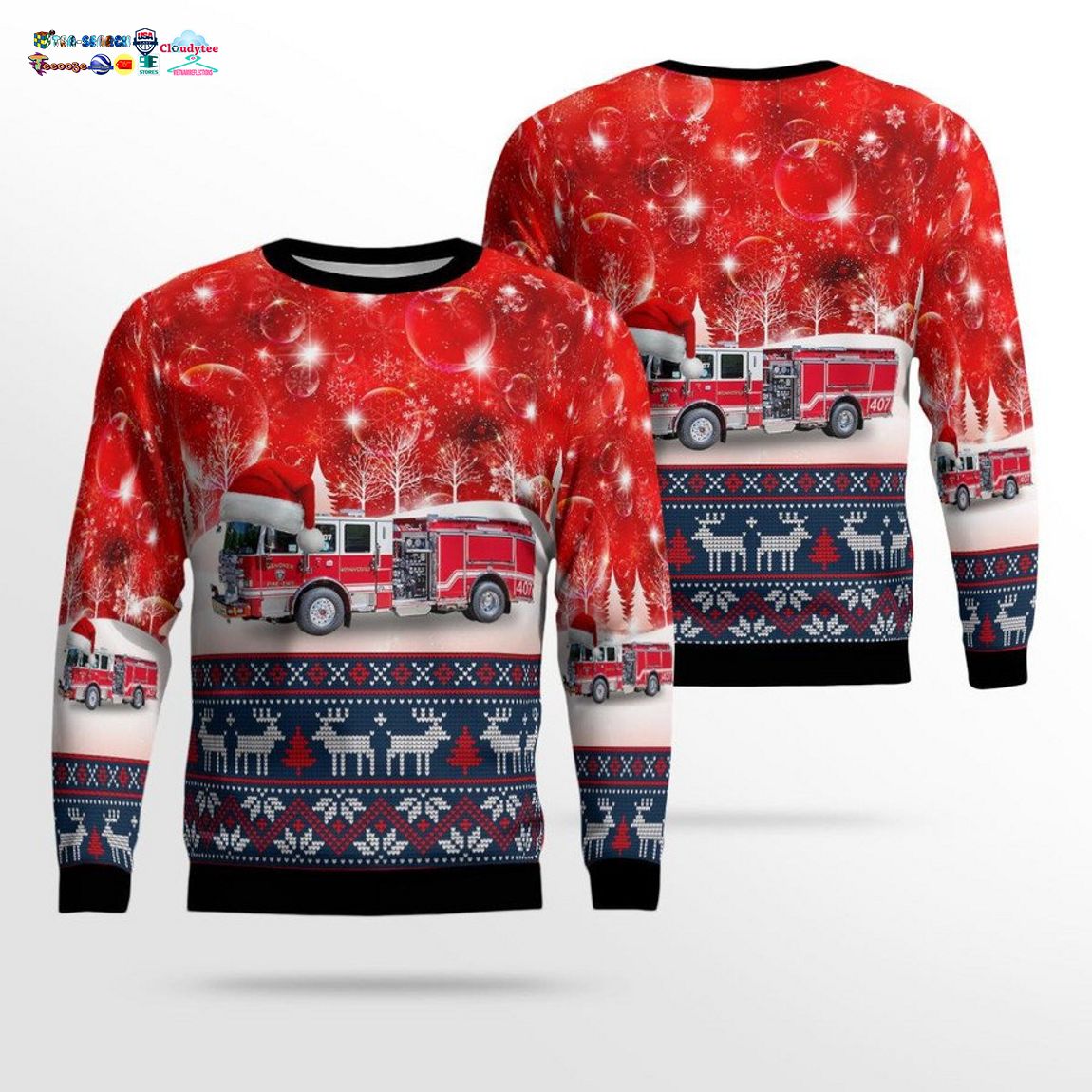 Virginia Hanover County Fire-EMS Department 3D Christmas Sweater - Sizzling