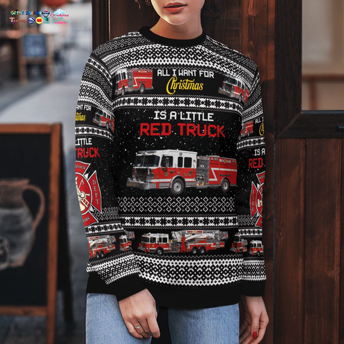 West Nyack Fire Department All I Want For Christmas Is A Little Red Truck 3D Christmas Sweater