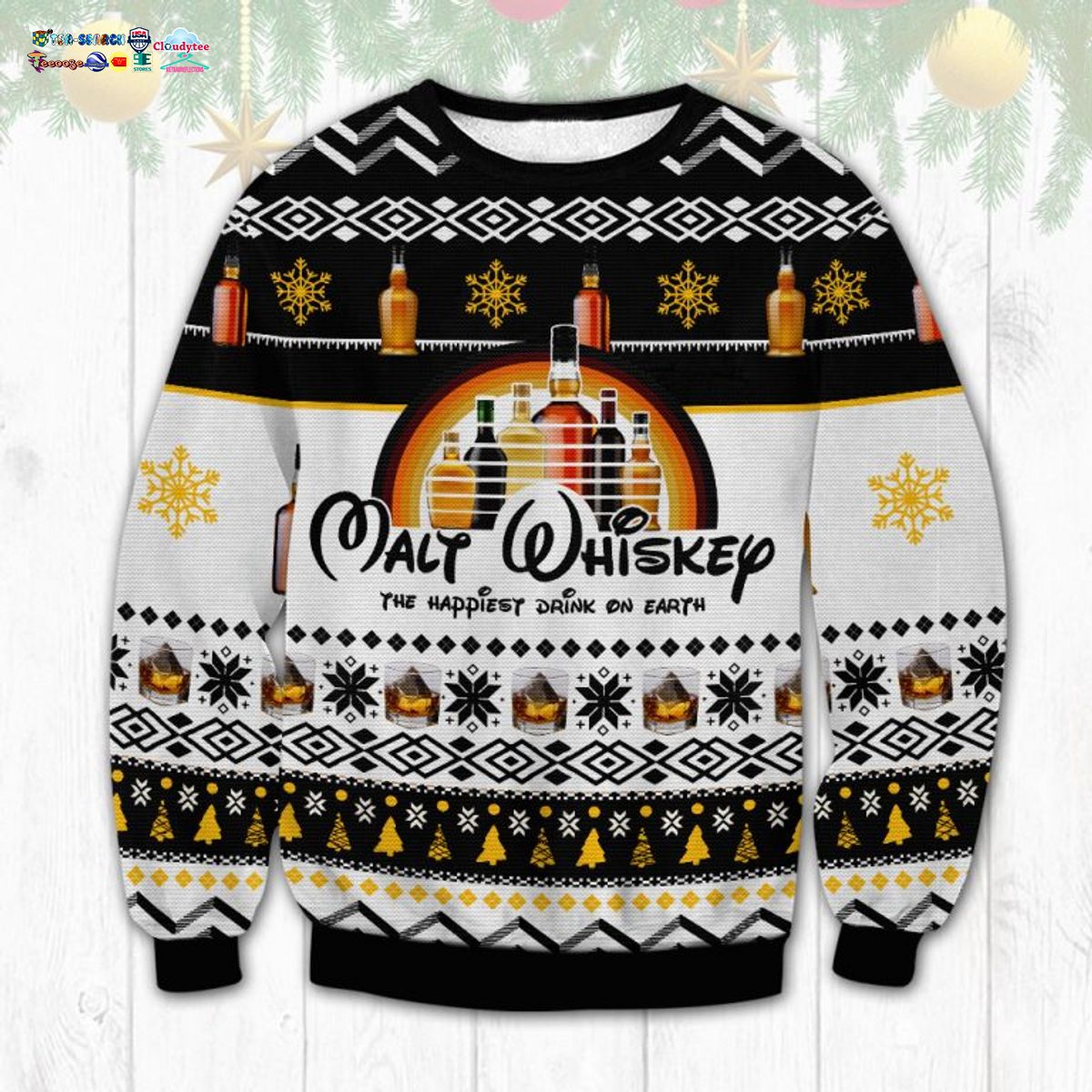 Whiskey The Happiest Drink On Earth Ugly Christmas Sweater