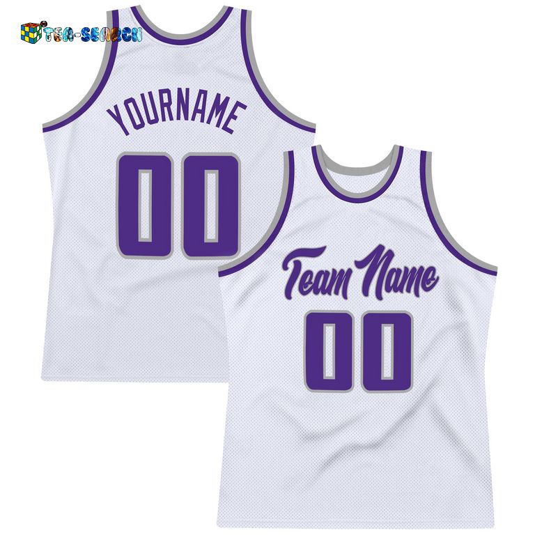 White Purple-silver Gray Authentic Throwback Basketball Jersey – Usalast