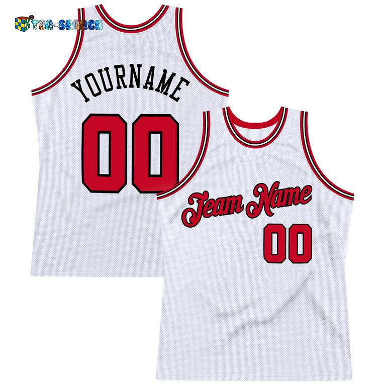 White Red-black Authentic Throwback Basketball Jersey – Usalast