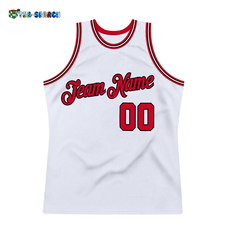 White Red-black Authentic Throwback Basketball Jersey - You look lazy
