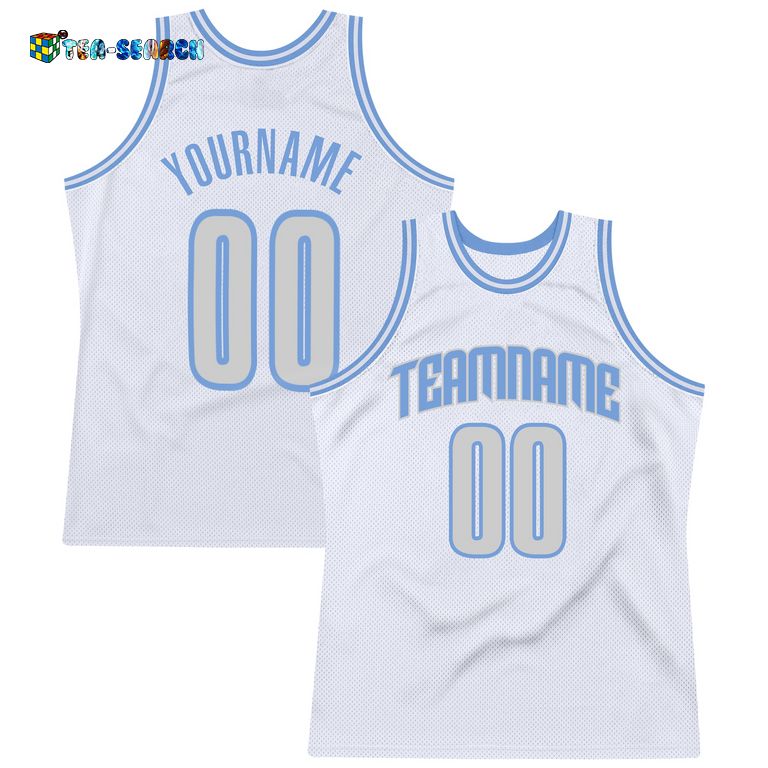 White Silver Gray-light Blue Authentic Throwback Basketball Jersey – Usalast