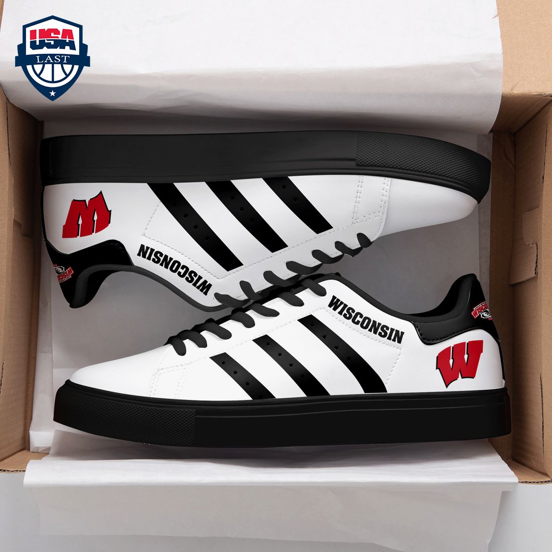 Wisconsin Badgers Black Stripes Stan Smith Low Top Shoes – Saleoff
