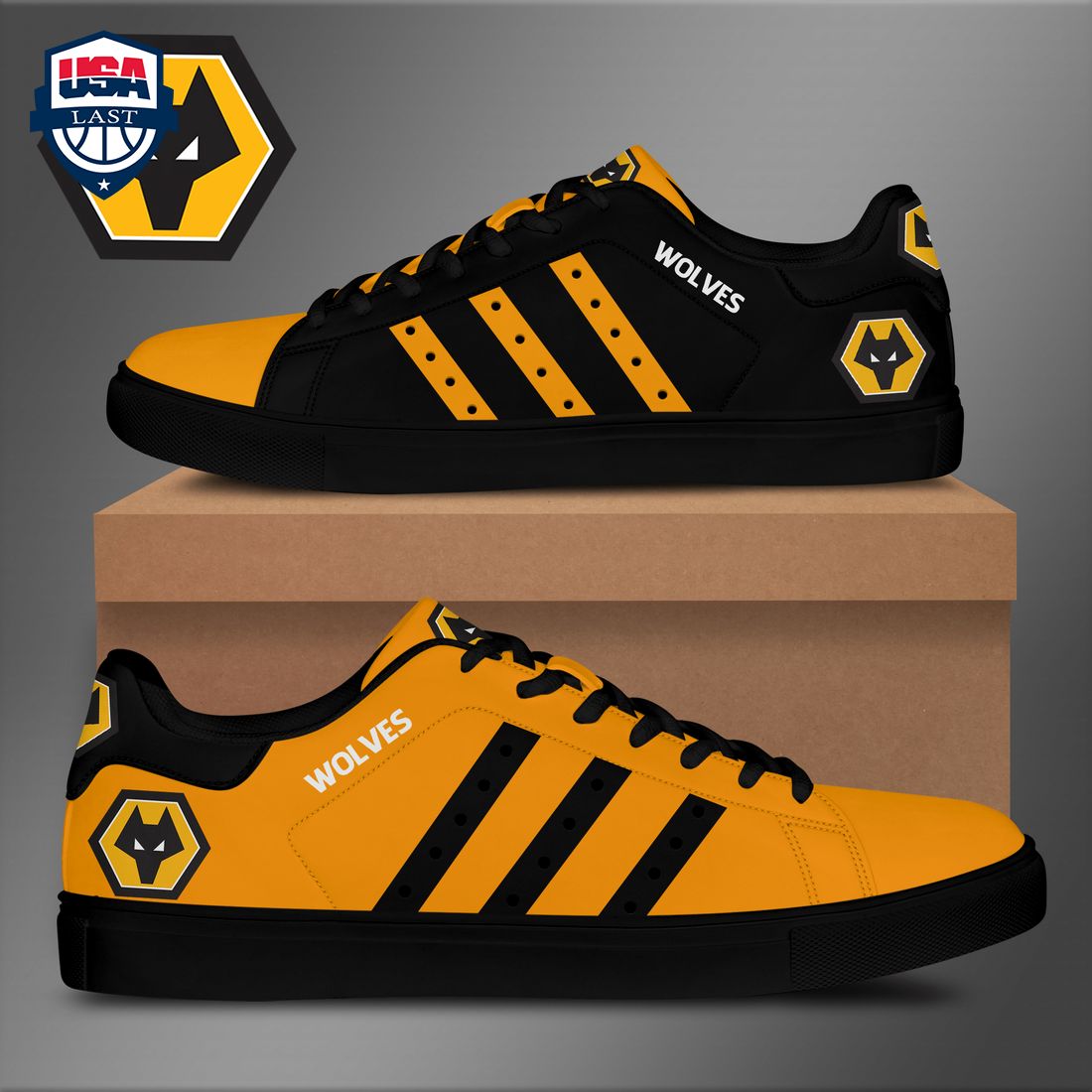 Wolvehampton Wanderers FC Black Orange Stripes Stan Smith Low Top Shoes – Saleoff
