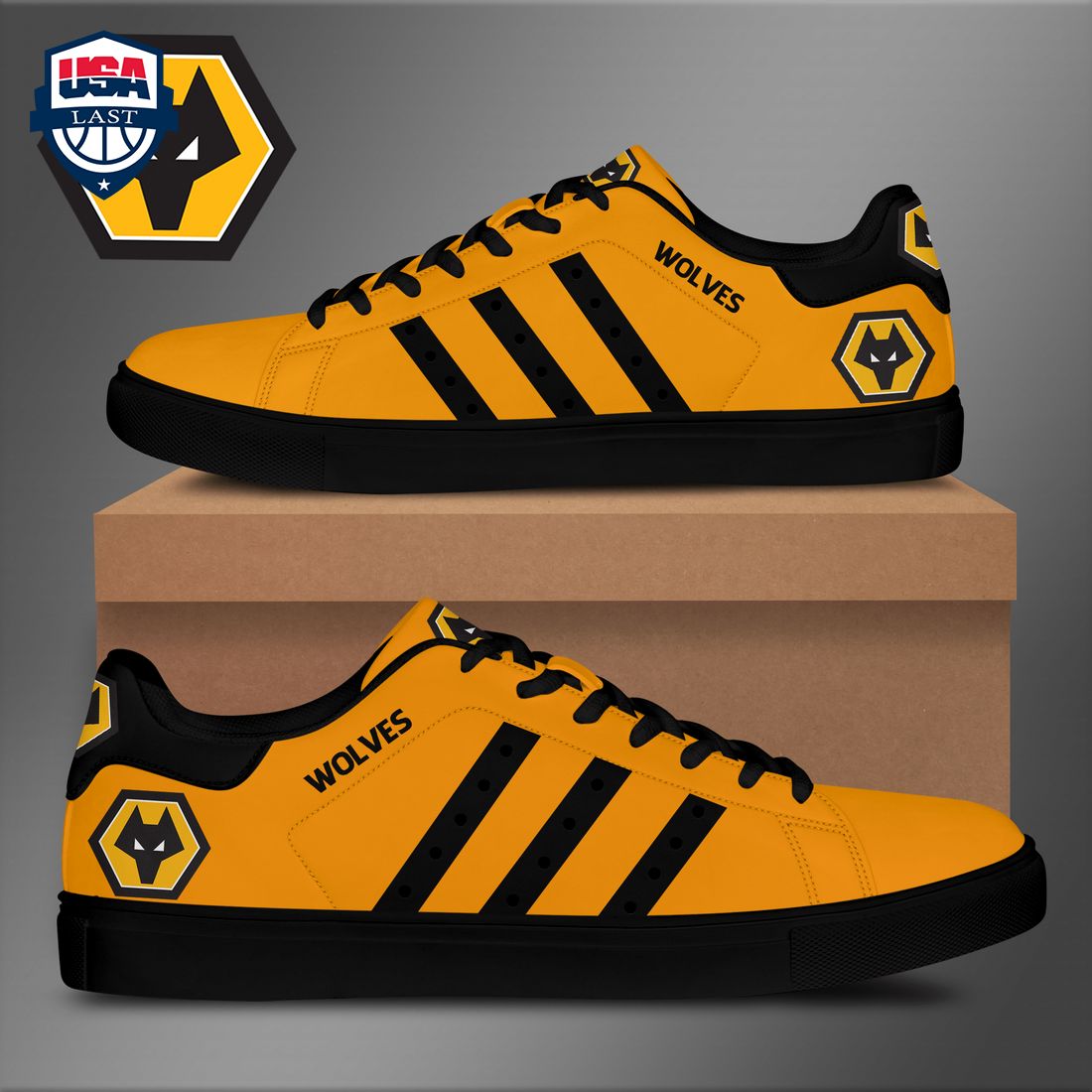 Wolvehampton Wanderers FC Black Stripes Style 1 Stan Smith Low Top Shoes – Saleoff