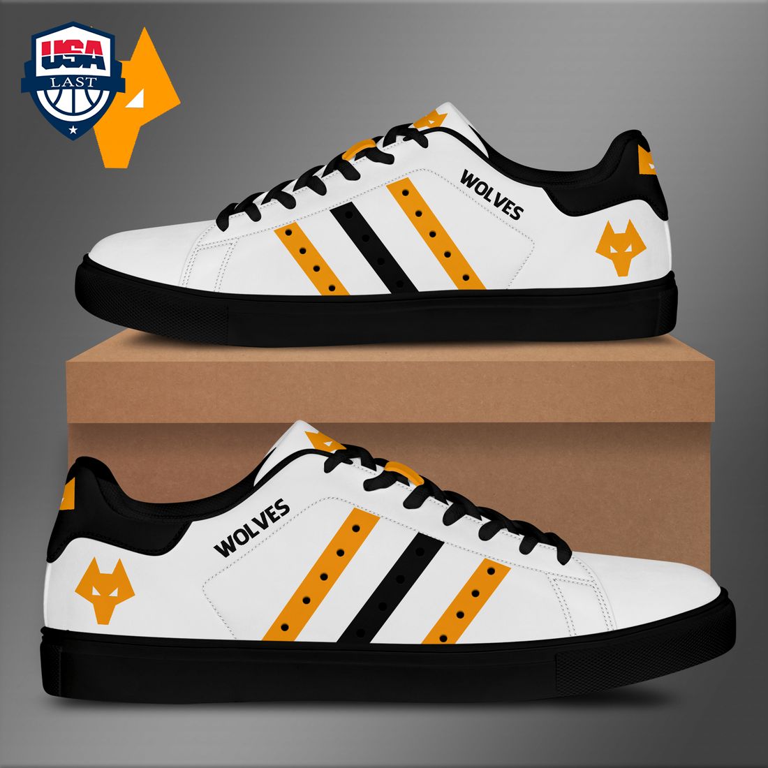 Wolvehampton Wanderers FC Orange Black Stripes Stan Smith Low Top Shoes – Saleoff