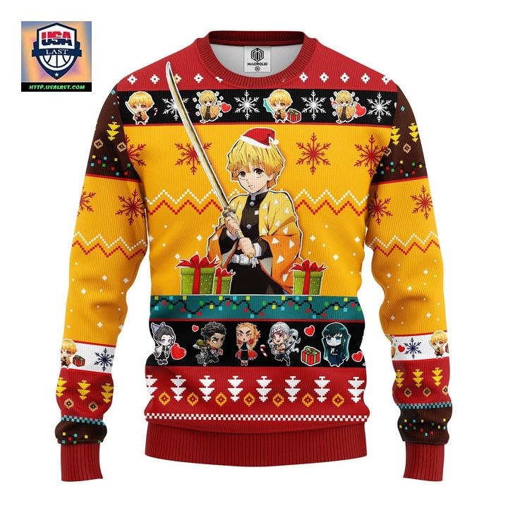 Agatsuma Zenitsu Demon Slayer Ugly Christmas Sweater Yellow 1 Amazing Gift Idea Thanksgiving Gift – Usalast