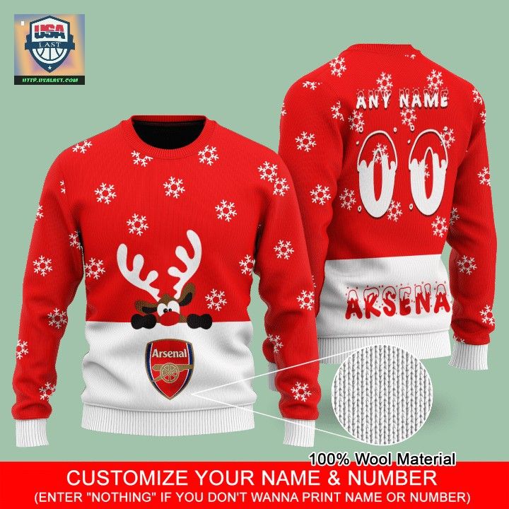 Arsenal FC Reindeer Personalized Ugly Christmas Sweater - Cutting dash