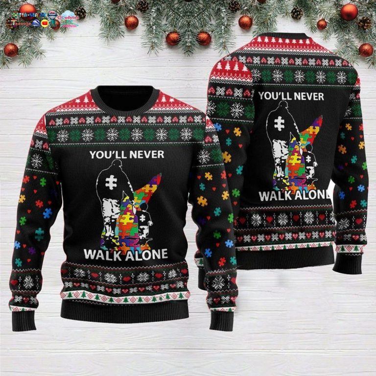 Autism You'll Never Walk Alone Ugly Christmas Sweater - Awesome Pic guys