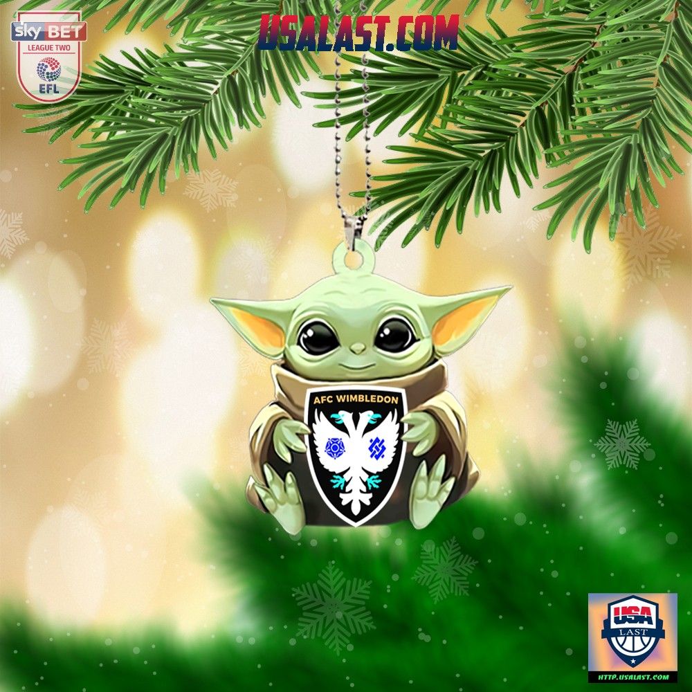 Baby Yoda Hugs AFC Wimbledon Hanging Ornament - It is too funny