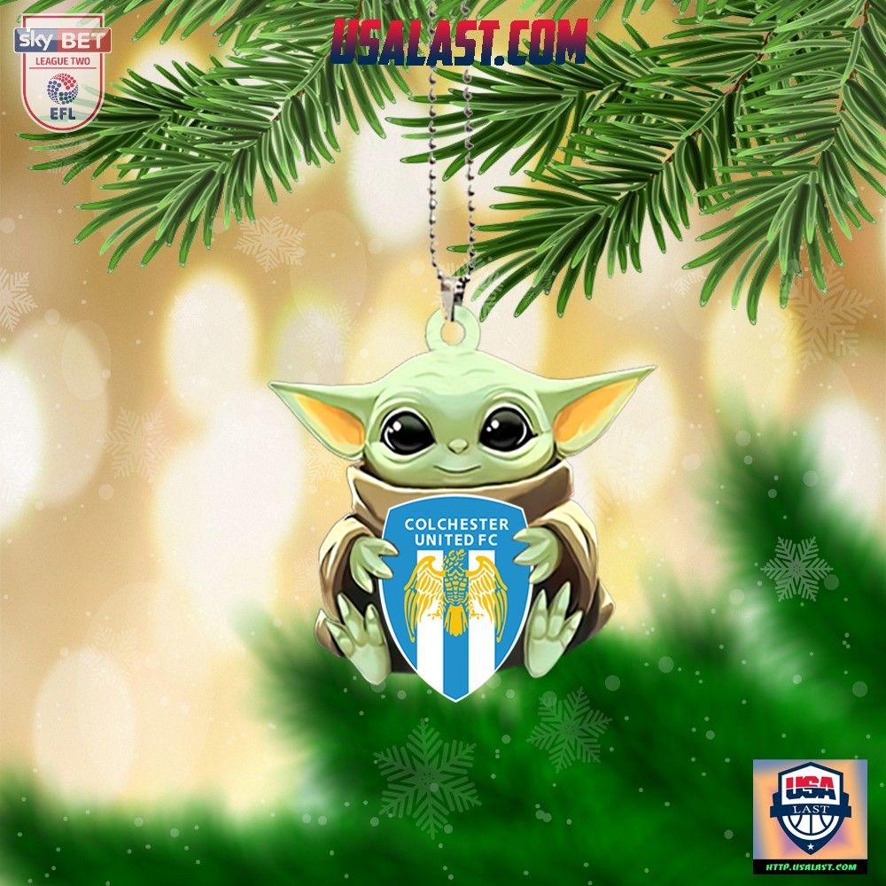 Baby Yoda Hugs Colchester United FC Hanging Ornament - Rocking picture