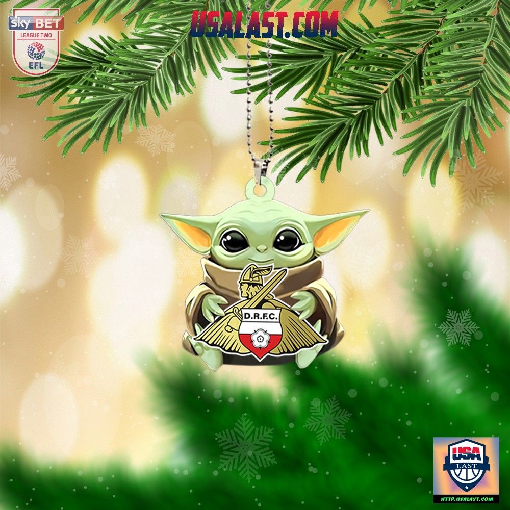 Baby Yoda Hugs Doncaster Rovers FC Hanging Ornament - Natural and awesome