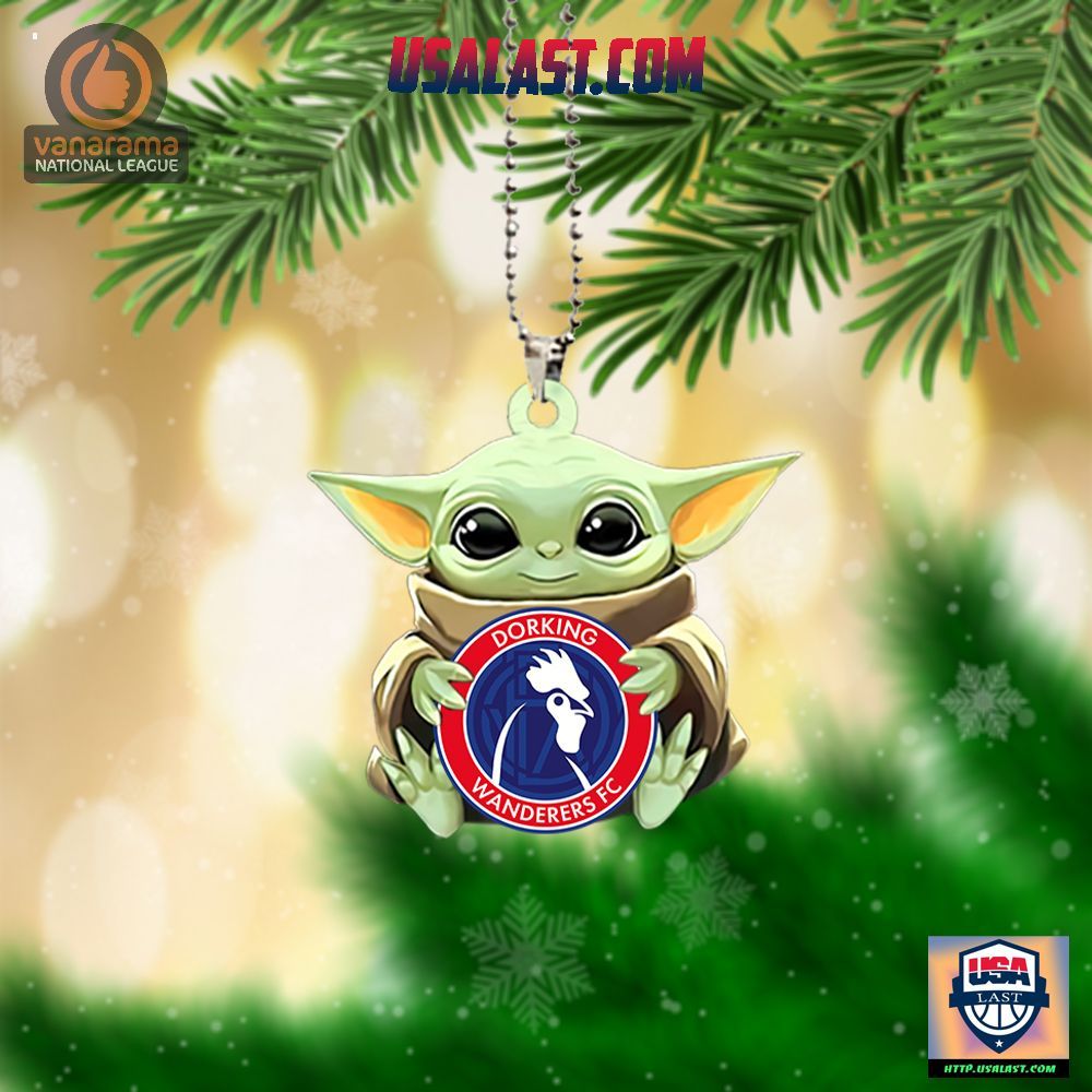 Baby Yoda Hugs Dorking Wanderers FC Hanging Ornament - Studious look