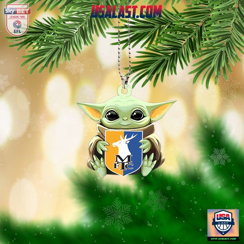 Baby Yoda Hugs Mansfield Town FC Hanging Ornament - I like your hairstyle
