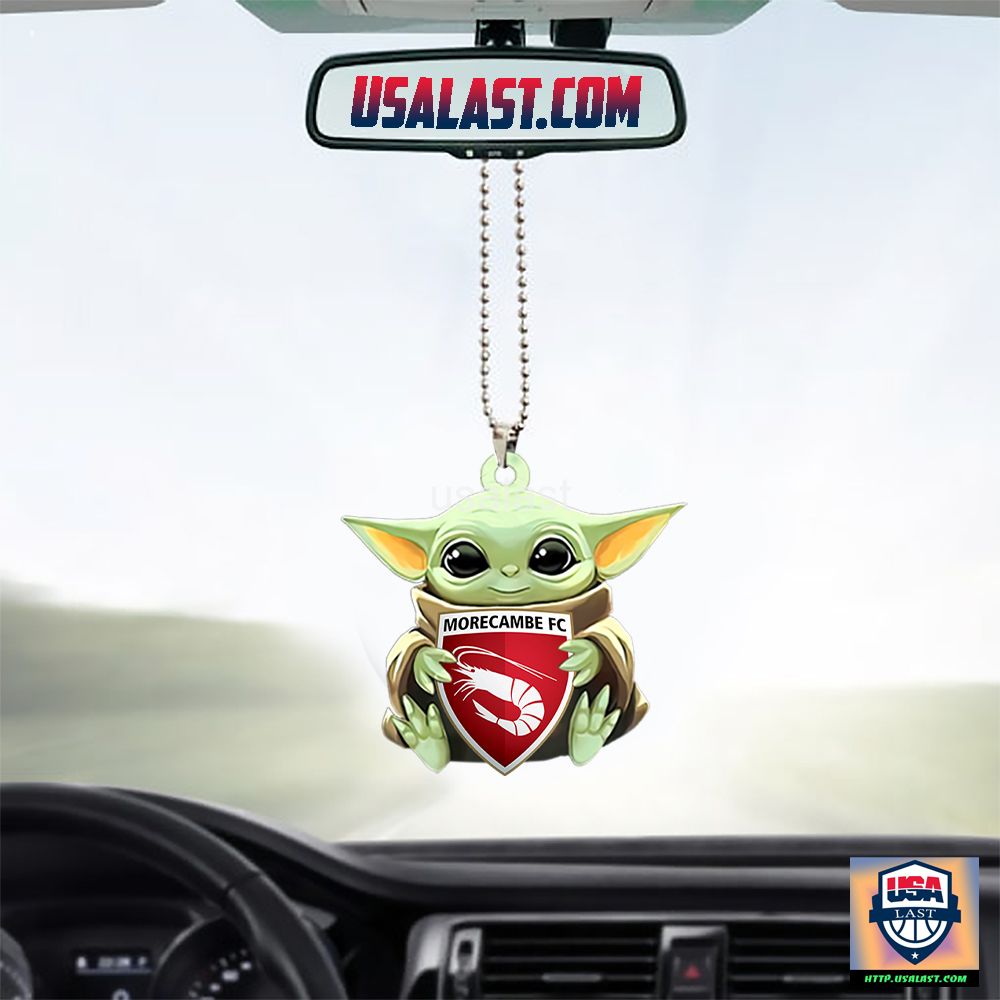 Baby Yoda Hugs Morecambe FC Hanging Ornament - You are always best dear